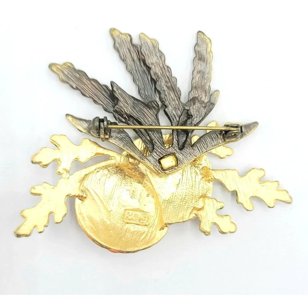 Kenneth Cole Pumpkin Leaves Orange Yellow Green Enamel Brooch, Signed